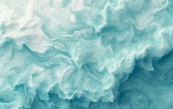 A painting of a blue sea